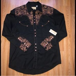 Scully Black and Gold Embroidered Western Shirt / Cowboy Attire